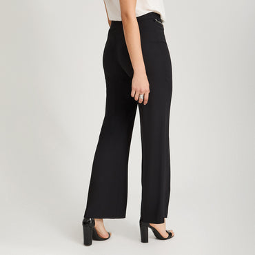Pantalón Formal Palazzo con Aplicación en Cintura Negro