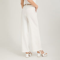 Pantalón Formal Palazzo de Lino 2 Botones con Cinturón Crudo