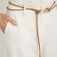 Pantalón Formal Palazzo de Lino 2 Botones con Cinturón Crudo
