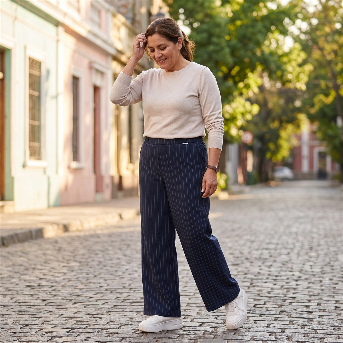 Pantalón Sport Palazzo Pretina Elasticada Azul lifestyle