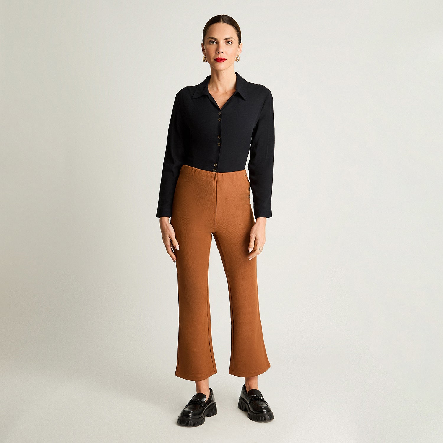 Calza Suede Mini Flare Camel Curvi