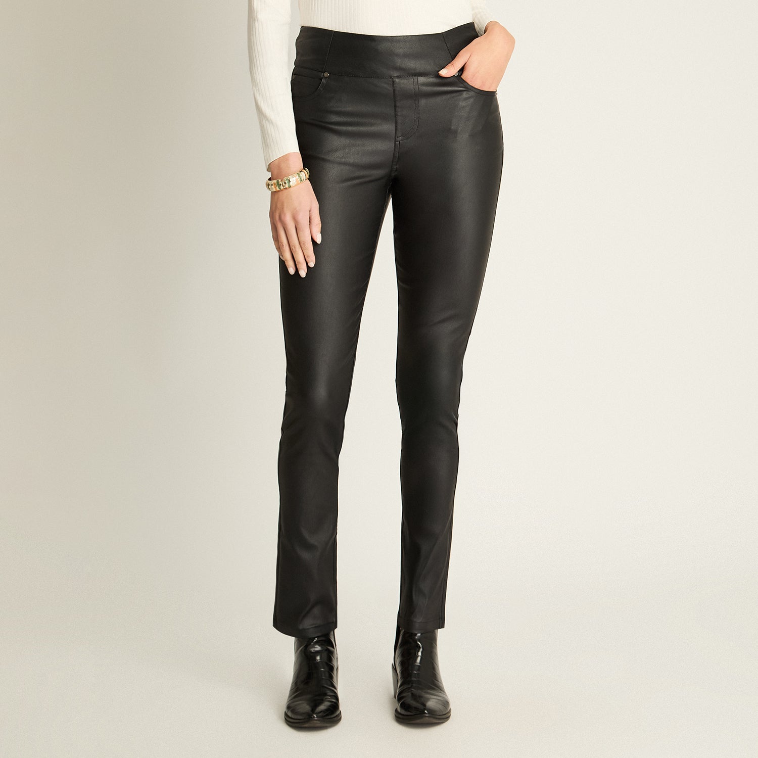 Calza Coated Desgastado Pretina Alta Negro
