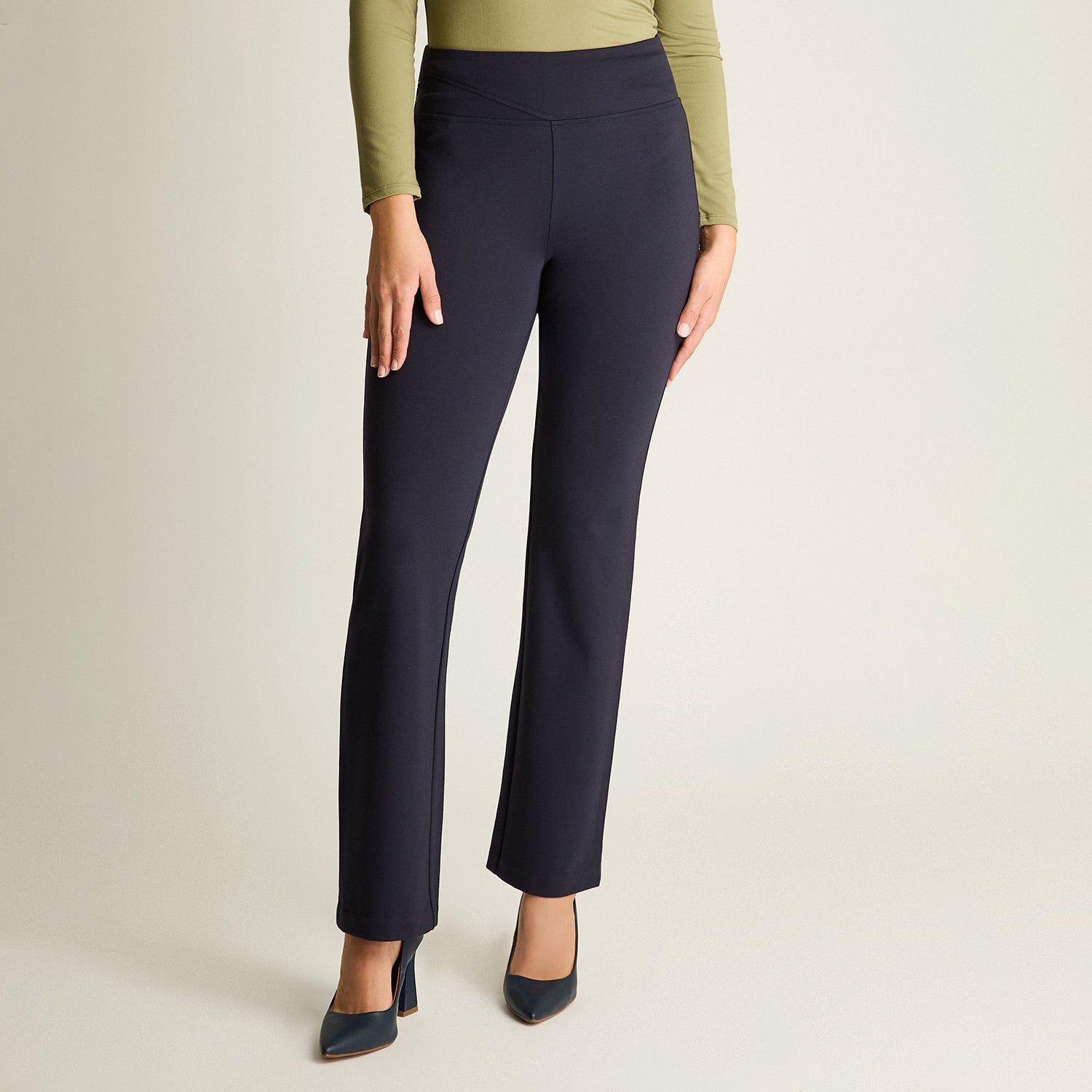 Calza Azul Elasticidad Media Sin Forro Calce Normal Tela Punto