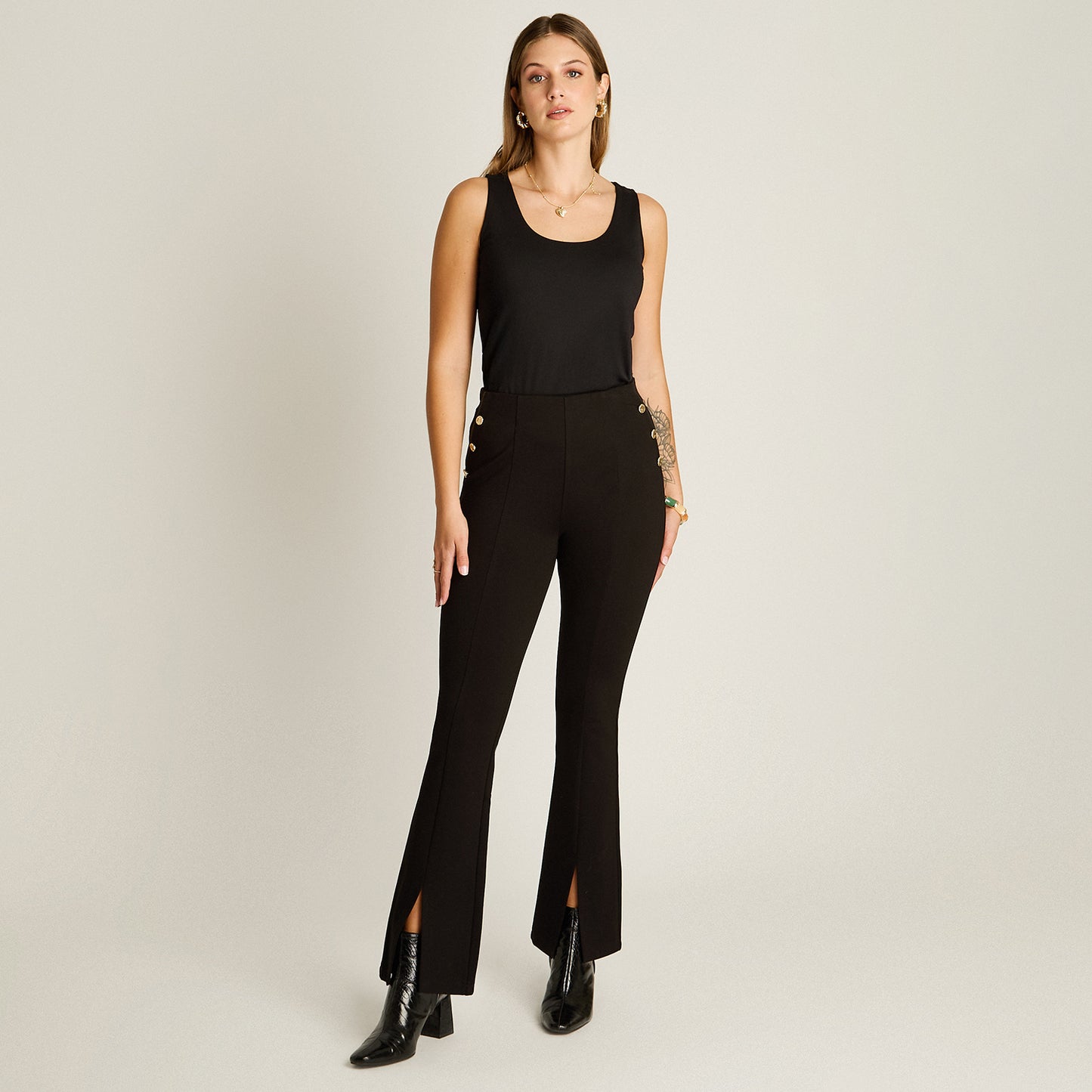 Calza Negro Elasticidad Nula Sin Forro Calce Normal Tela Punto