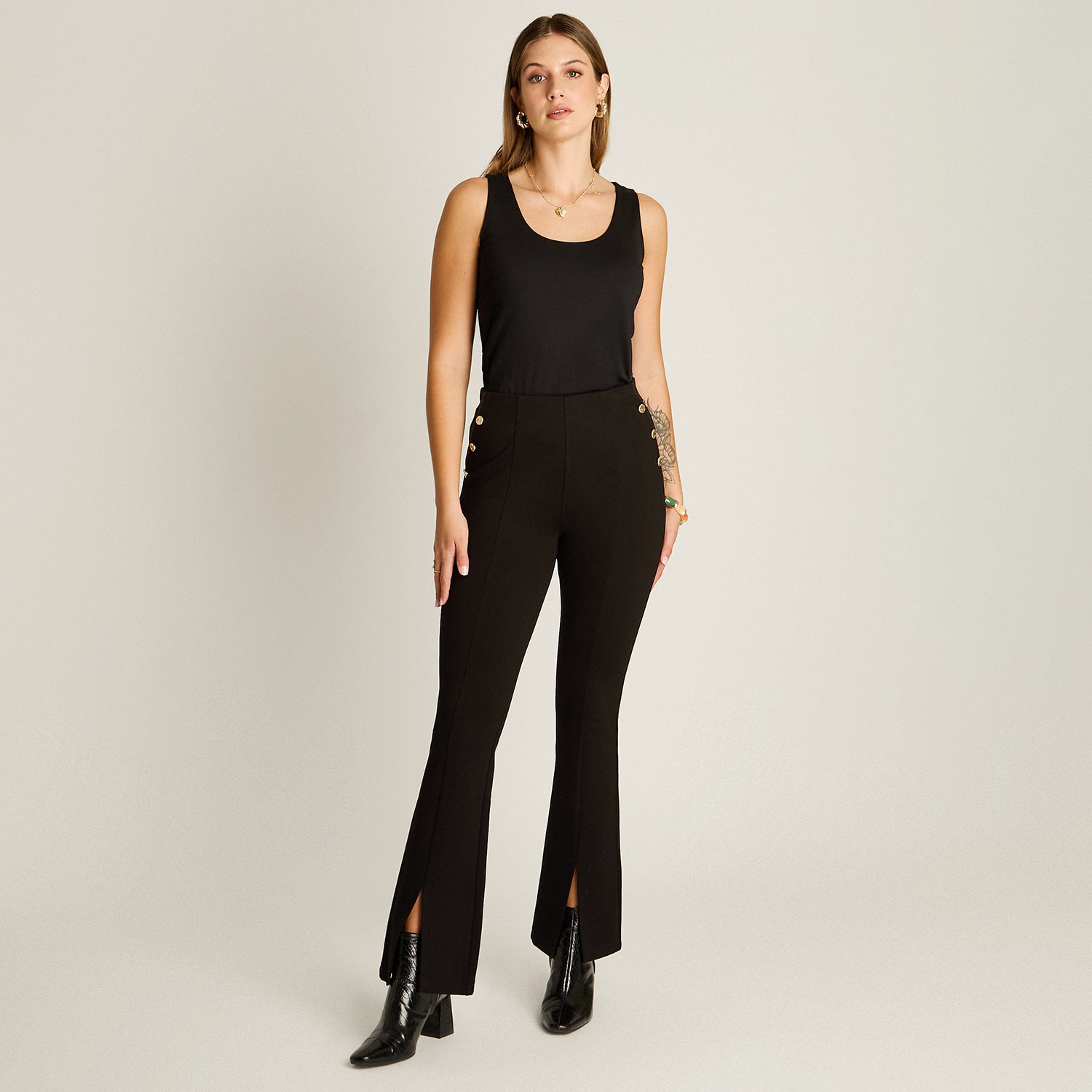 Calza Negro Elasticidad Nula Sin Forro Calce Normal Tela Punto