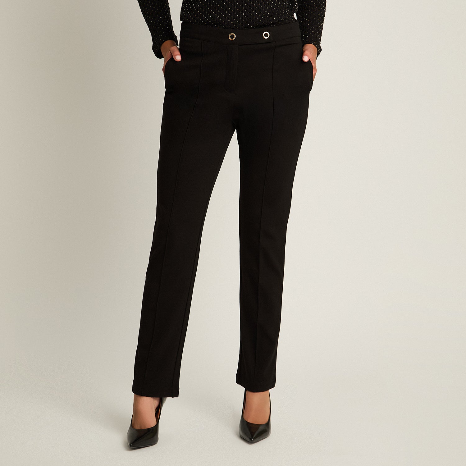 Calza Negro Elasticidad Media Sin Forro Calce Normal Tela Punto