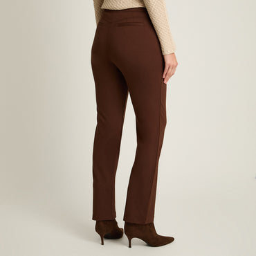 Calza Cafe Elasticidad Media Sin Forro Calce Normal Tela Punto