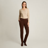 Calza Cafe Elasticidad Media Sin Forro Calce Normal Tela Punto