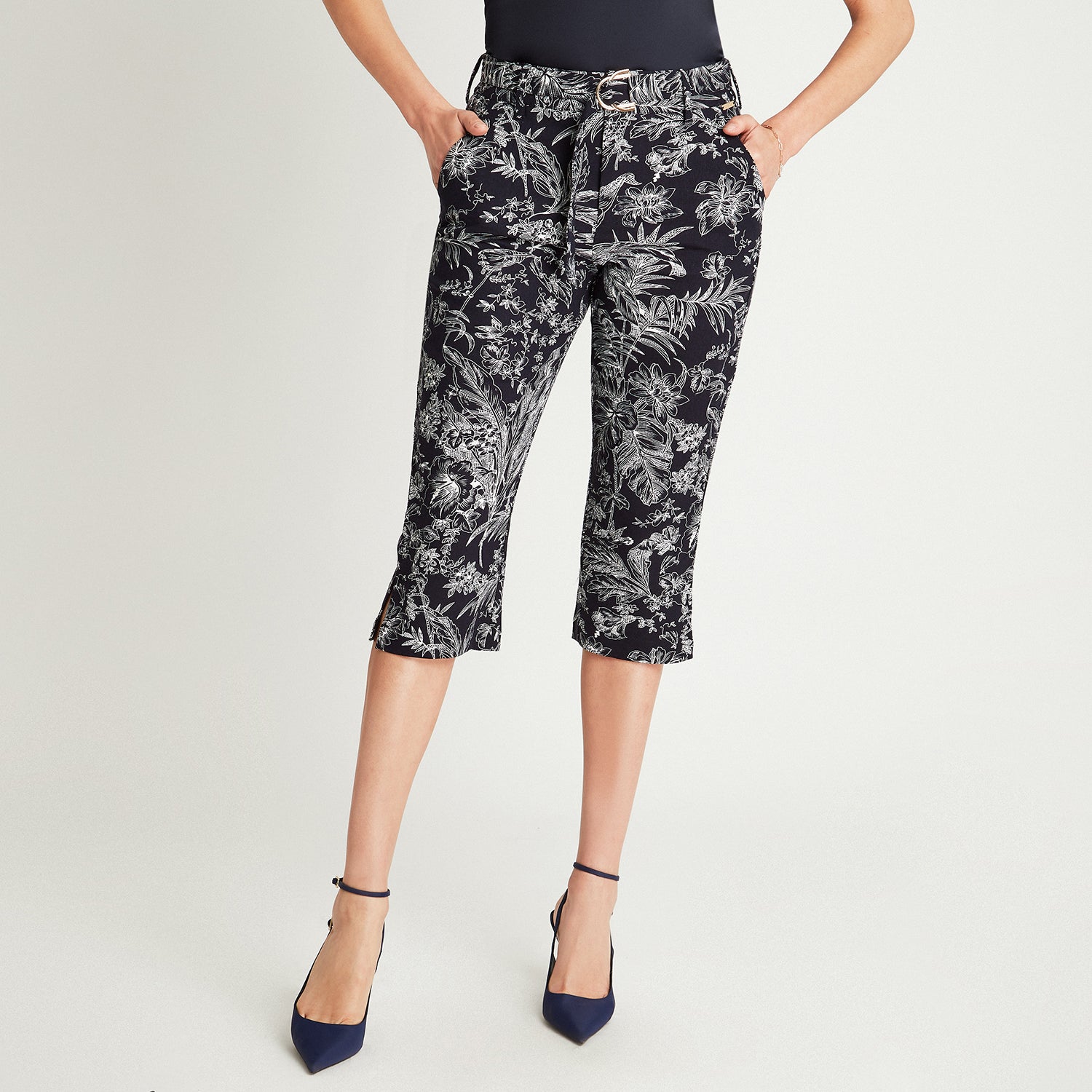 Capri Azul Estampado Con Bolsillos