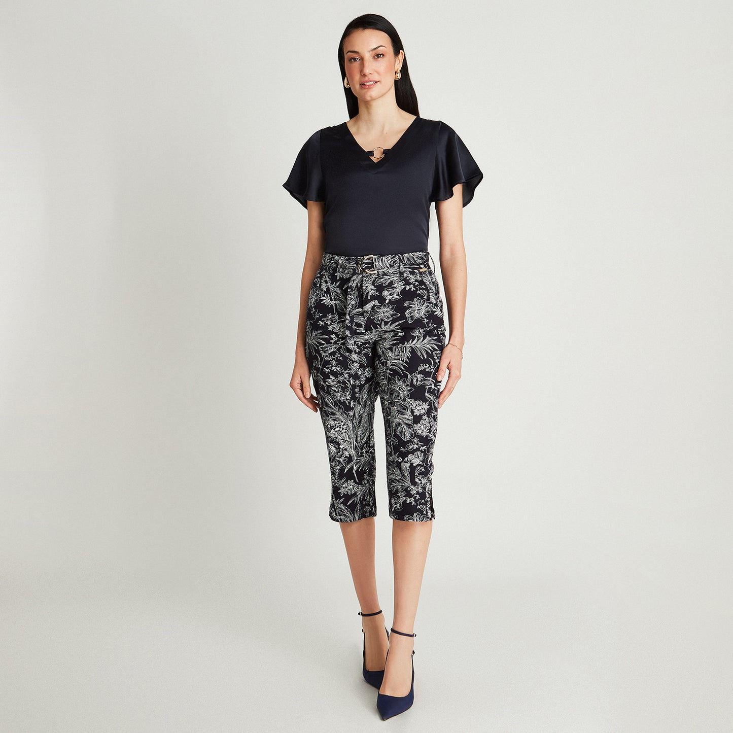 Capri Azul Estampado Con Bolsillos