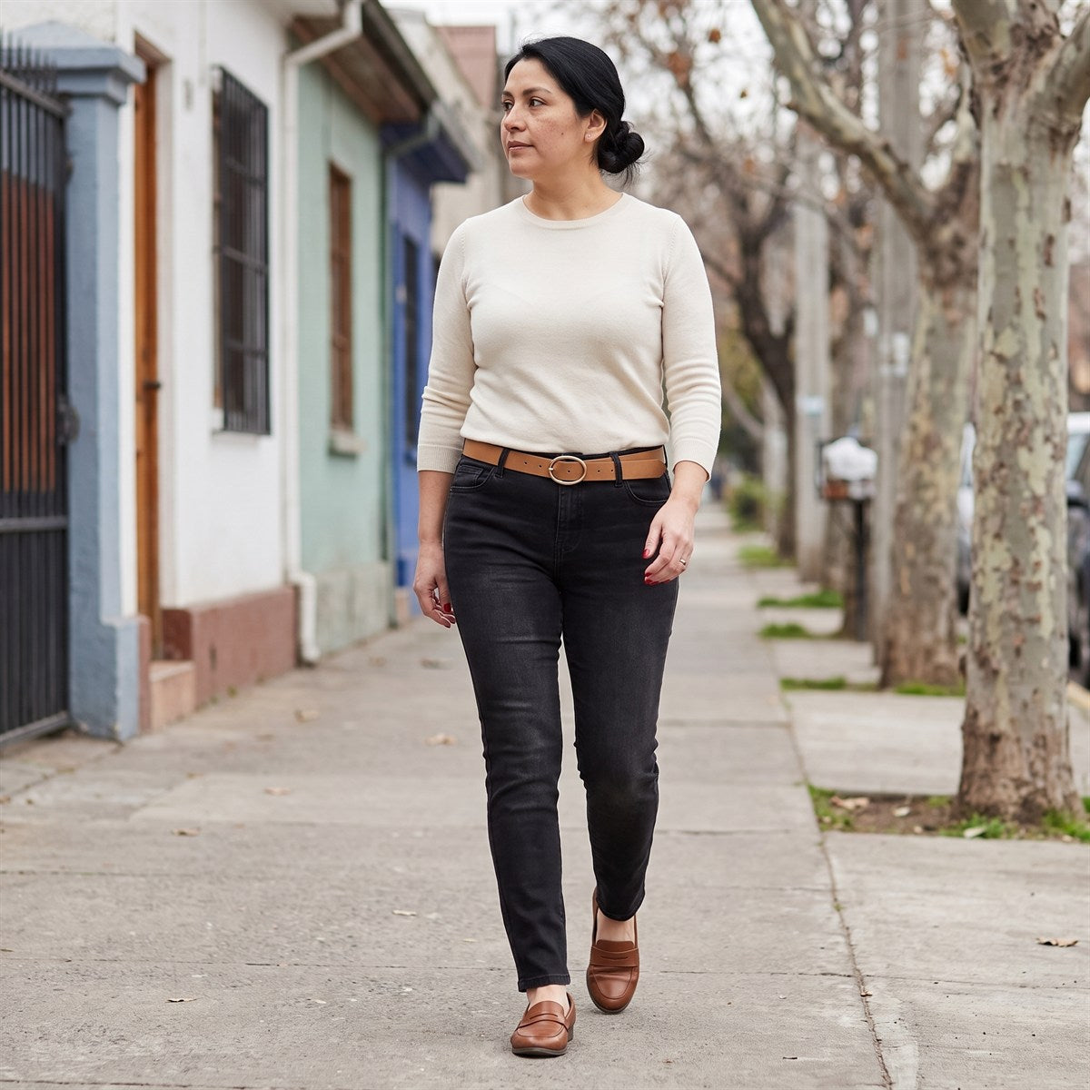 Skinny Jeans Negro Con Cinturón lifestyle