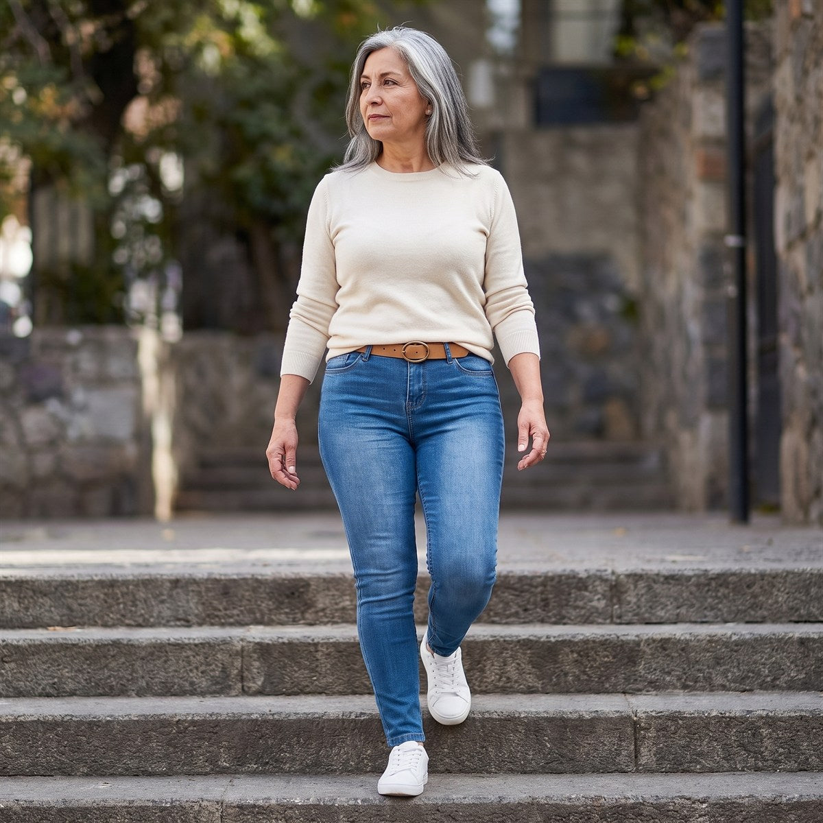 Skinny Jeans Azul Claro Con Cinturón lifestyle