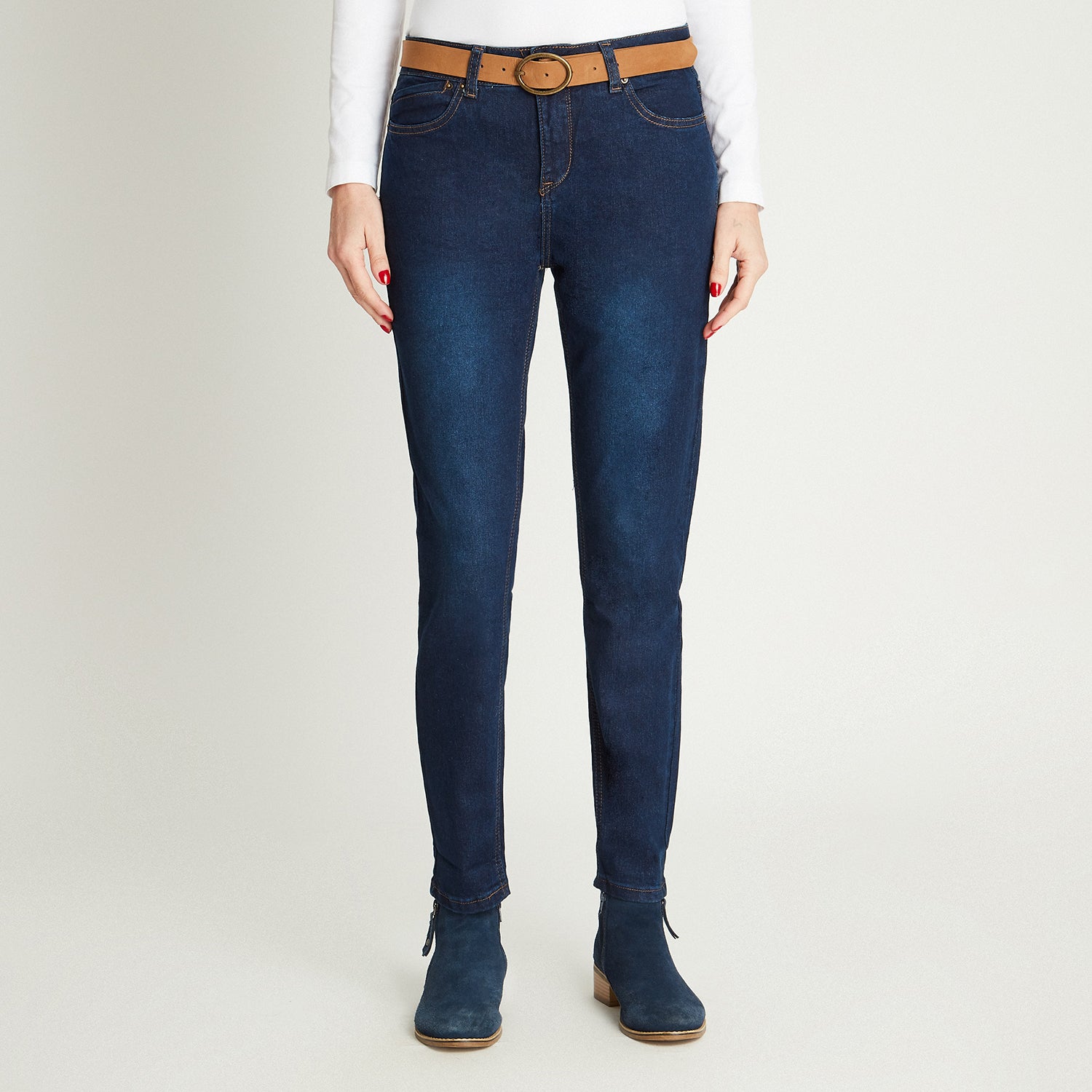 Skinny Jeans Azul Oscuro Con Cinturon