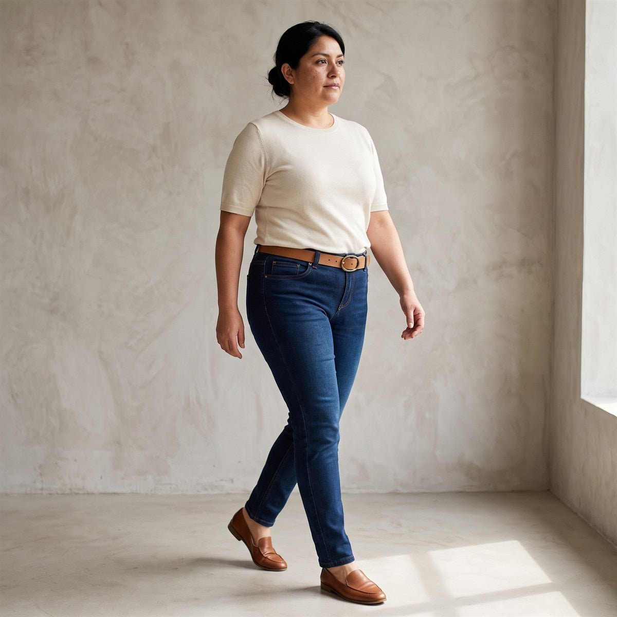 Skinny Jeans Azul Oscuro Con Cinturón lifestyle