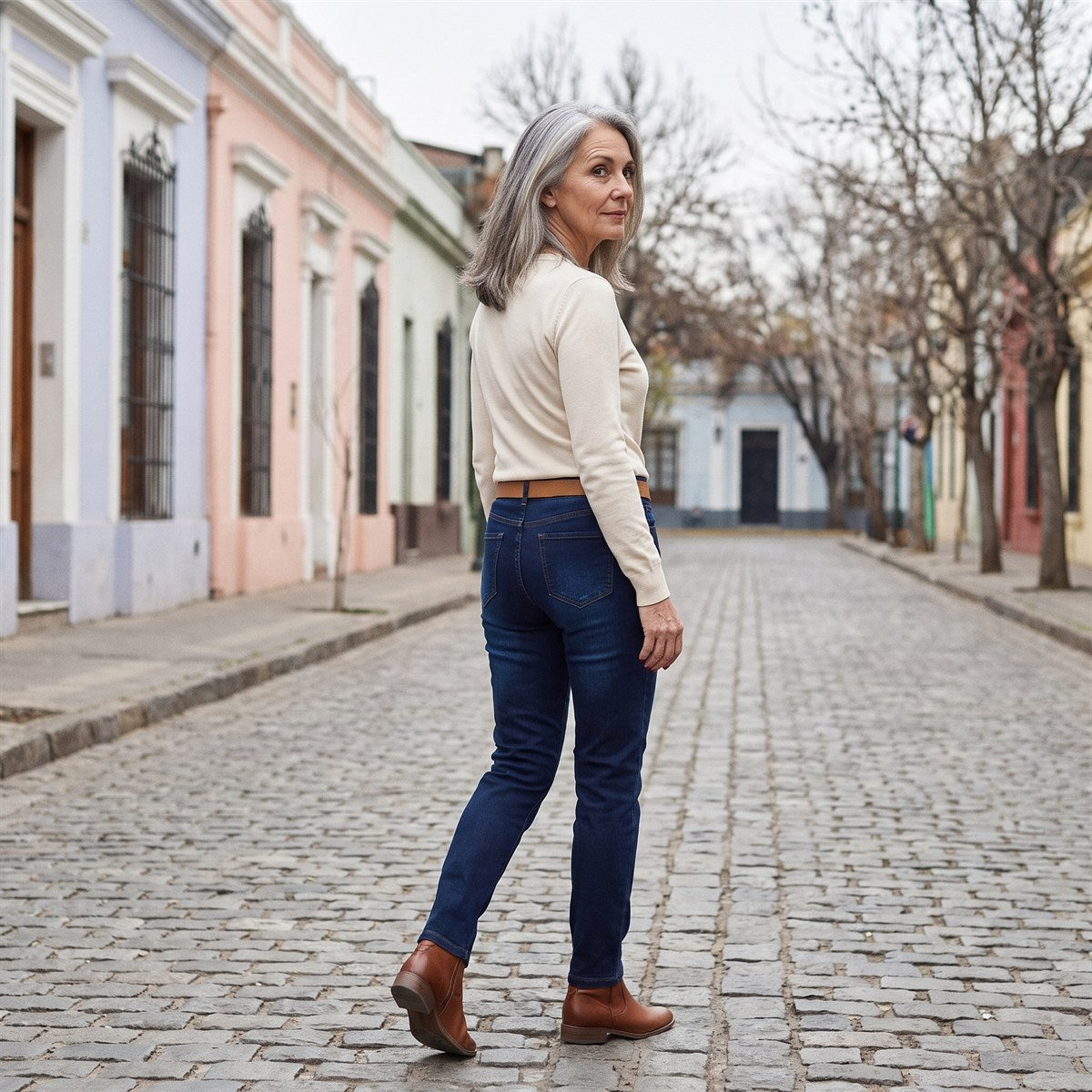 Skinny Jeans Azul Oscuro Con Cinturón lifestyle