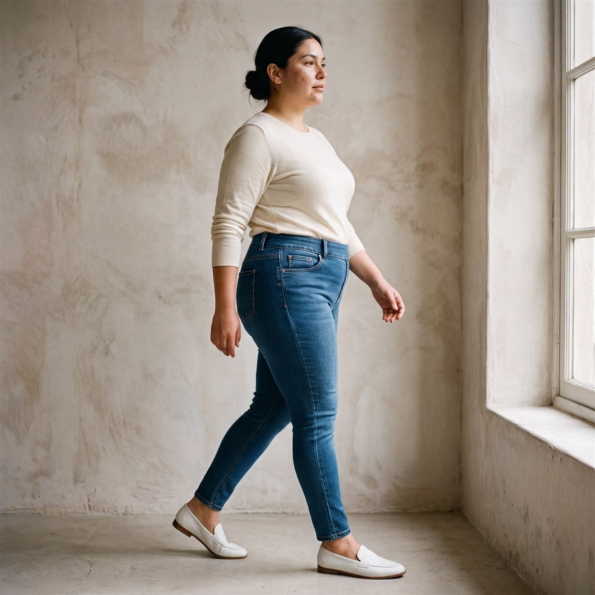 Skinny Jeans Azul Pretina Ancha lifestyle
