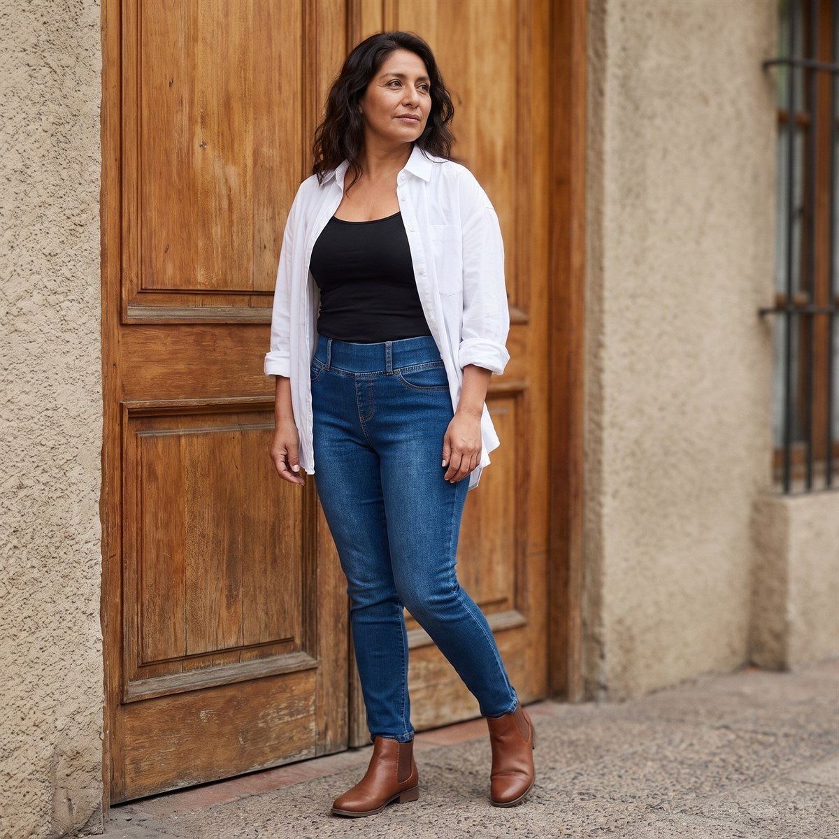 Skinny Jeans Azul Pretina Ancha lifestyle