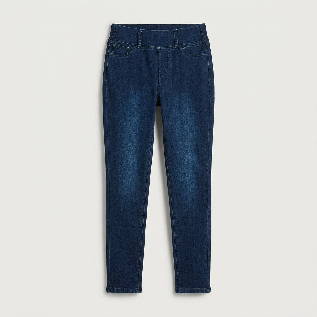 Skinny Jeans Pretina Alta Azul Oscuro en plano