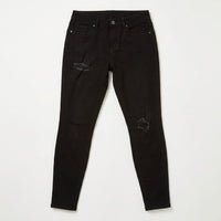 Jeans Skinny Negro 5 Bolsillos Con Roturas en plano
