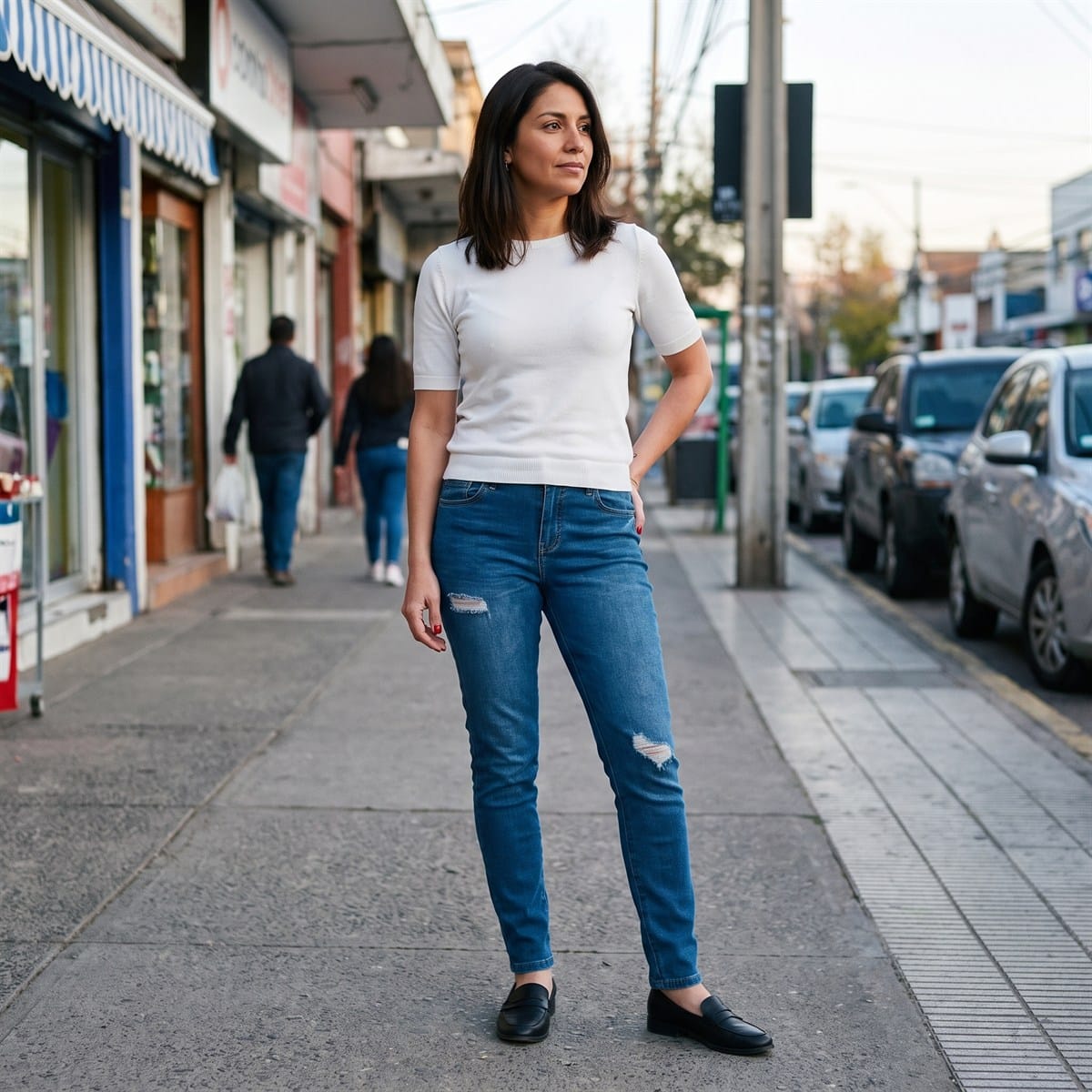 Jeans Skinny Azul 5 Bolsillos Con Roturas lifestyle
