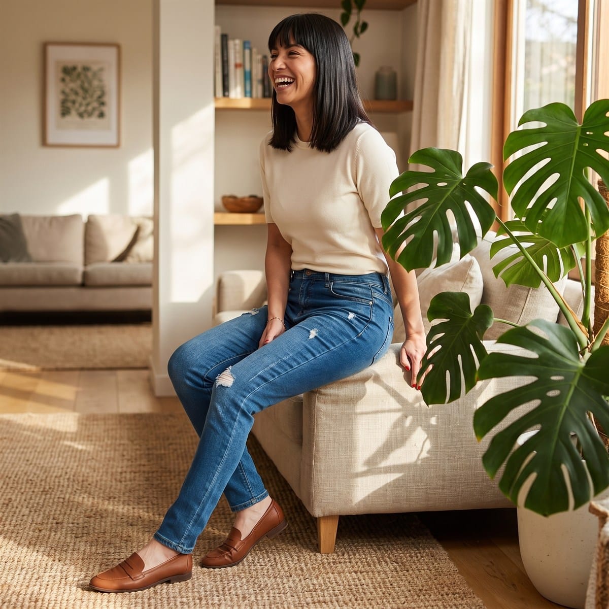 Jeans Skinny Azul 5 Bolsillos Con Roturas lifestyle