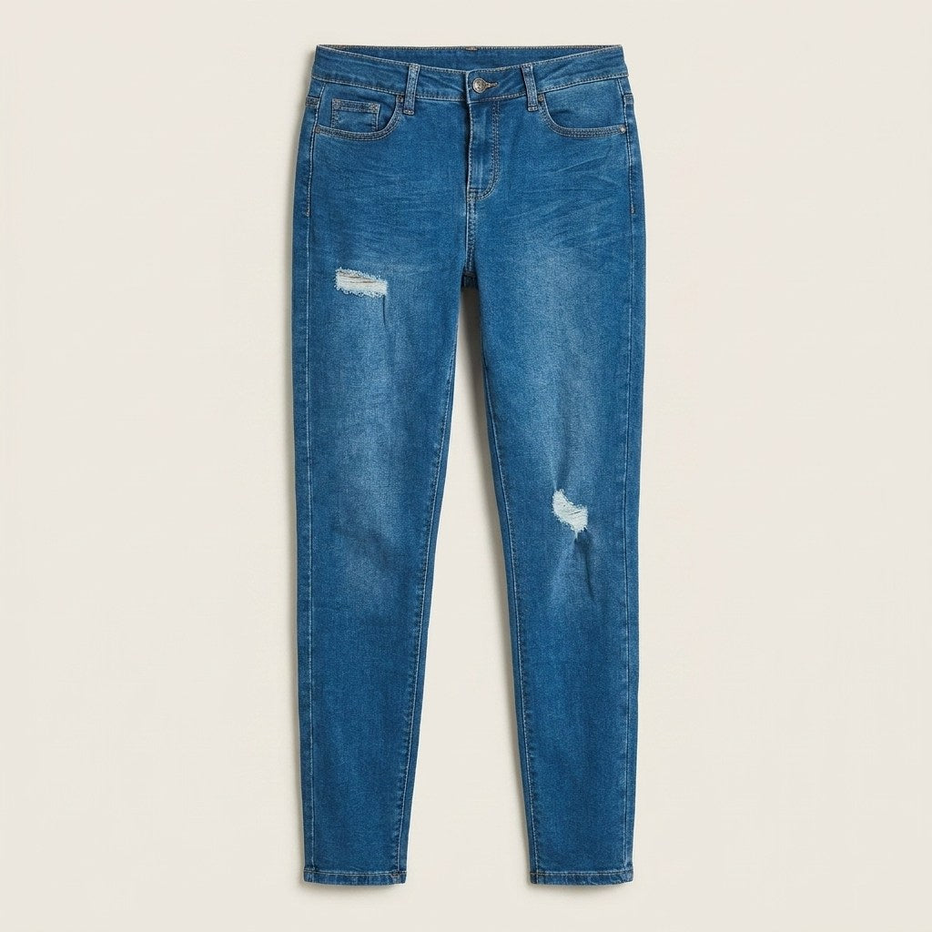 Jeans Skinny Azul 5 Bolsillos Con Roturas en plano