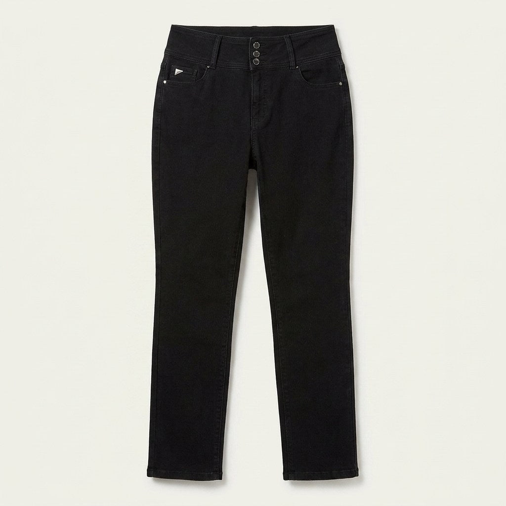 Jeans Straight Negro Tiro Medio en plano