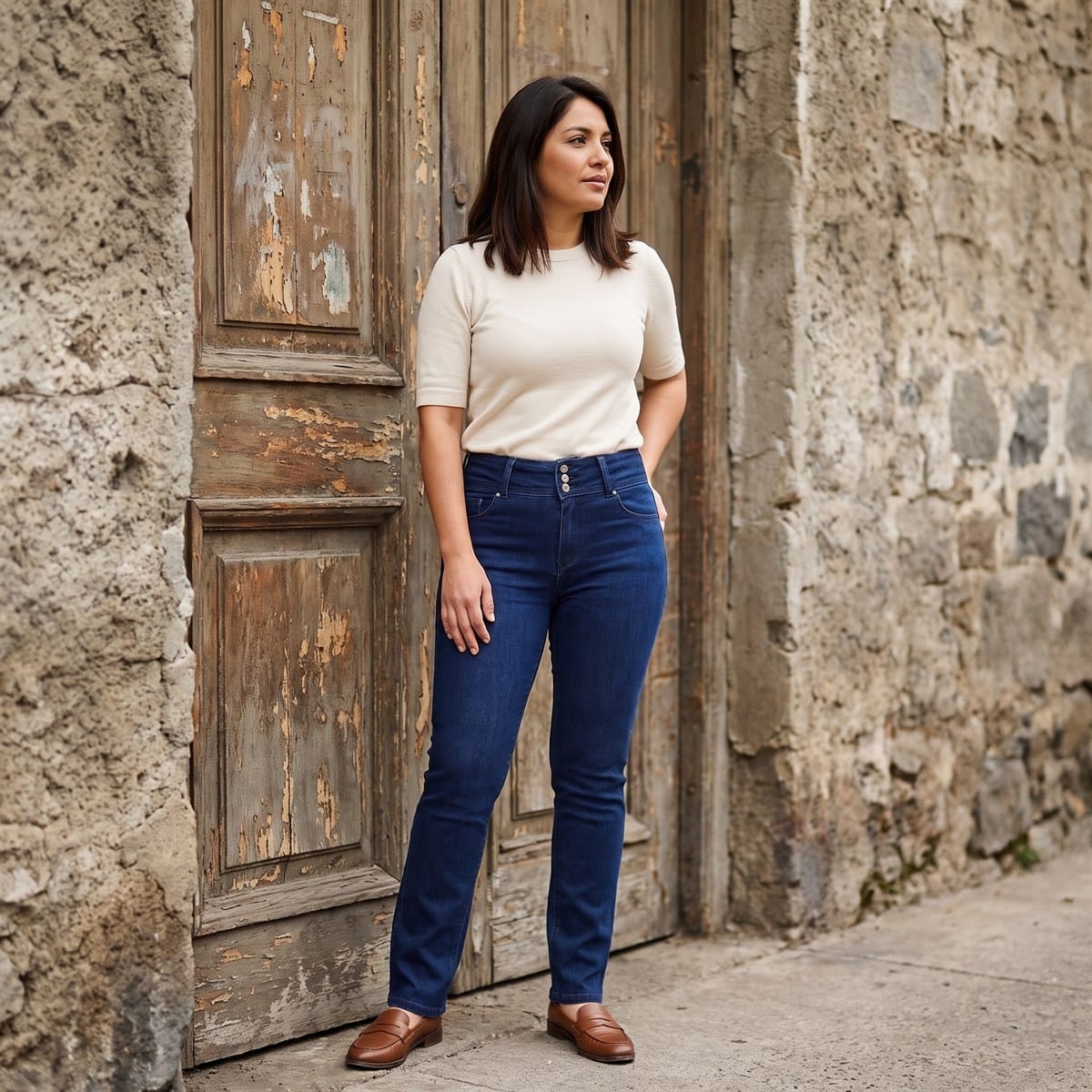 Jeans Straight Azul 3 Botones lifestyle