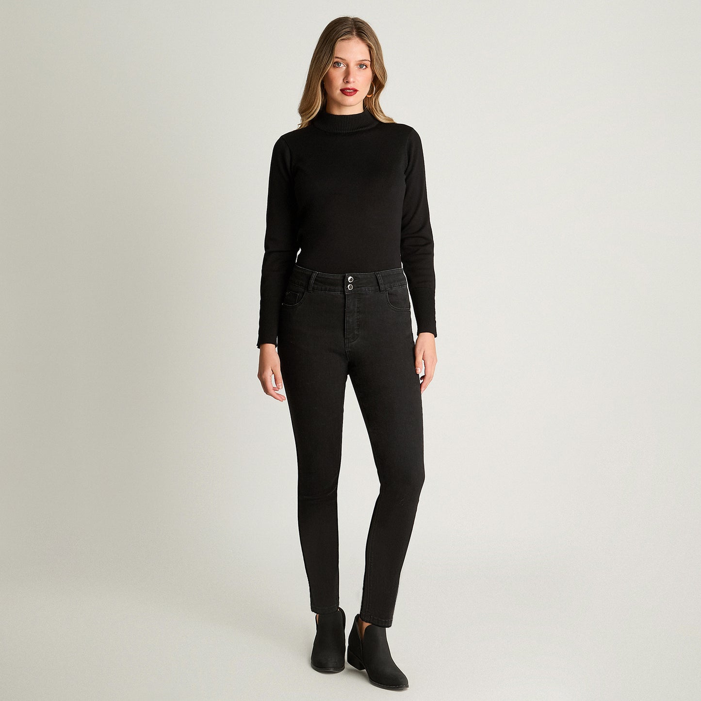 Jeans Skynny Push Up Control De Abdomen Negro Lorenzo Di Pontti