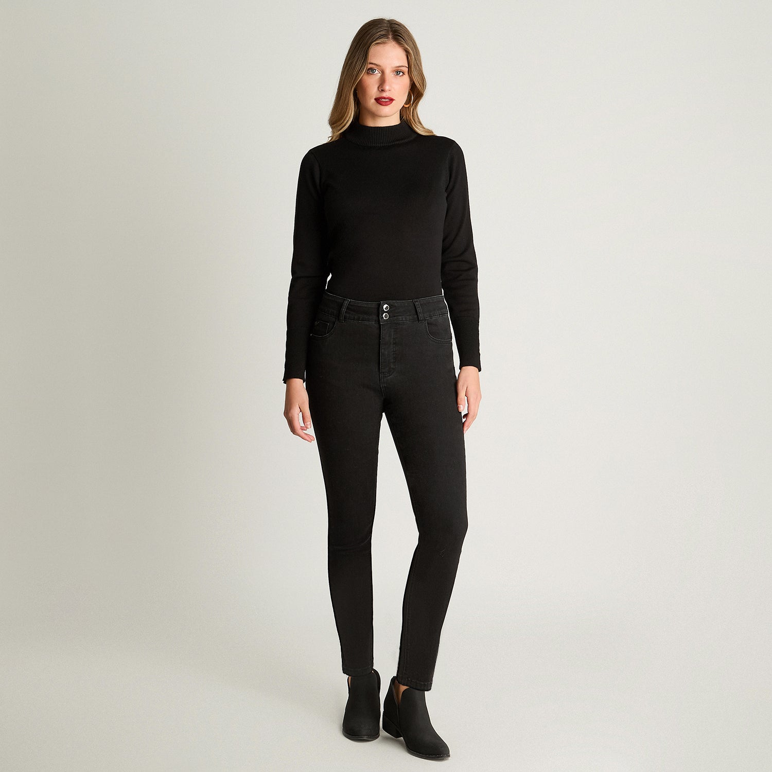 Jeans Skynny Push Up Control De Abdomen Negro Lorenzo Di Pontti