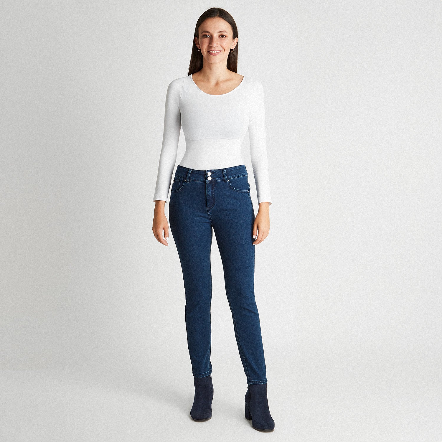 Skinny Jeans Con Push Up Azul Oscuro