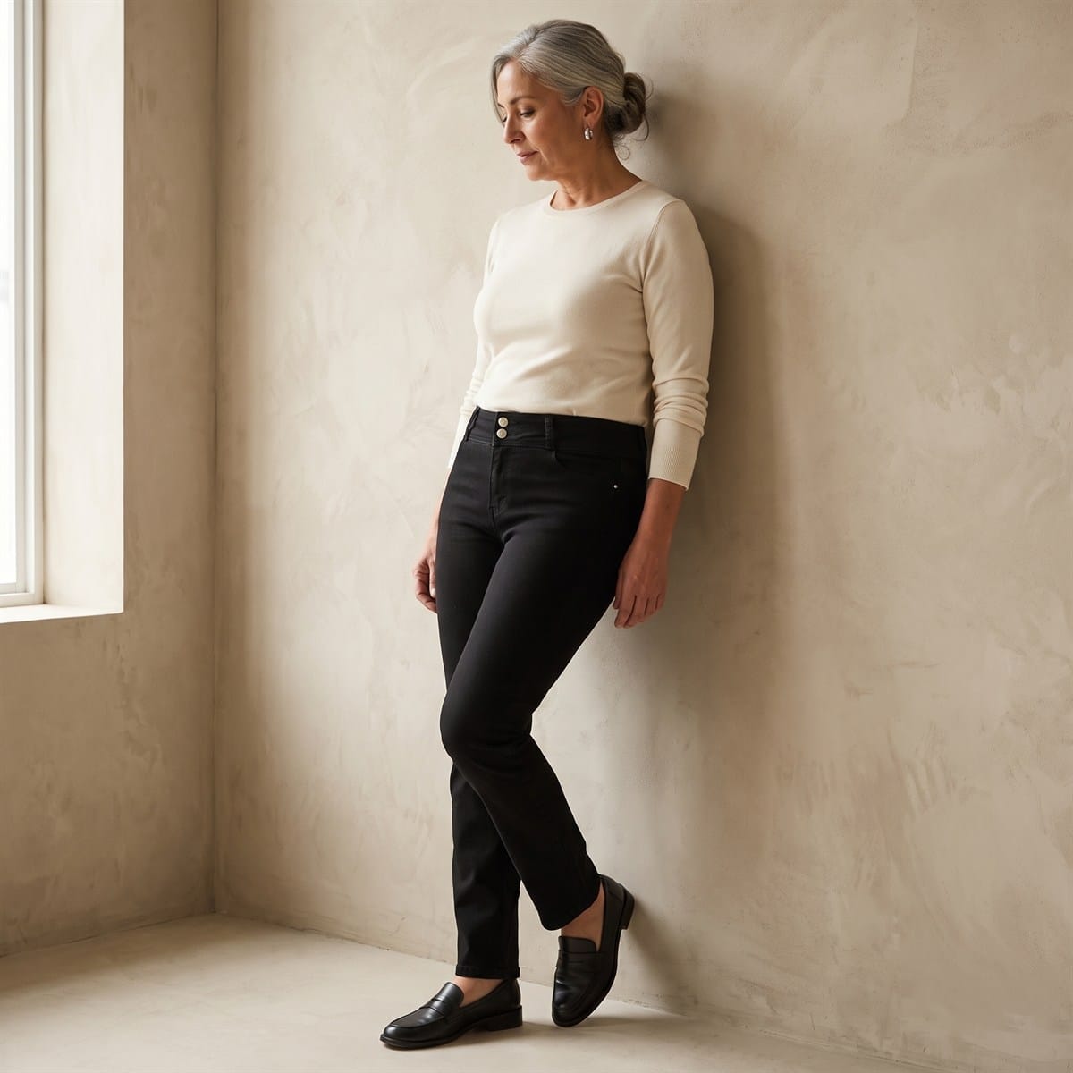 Jeans Gris Oscuro Recto Push Up lifestyle