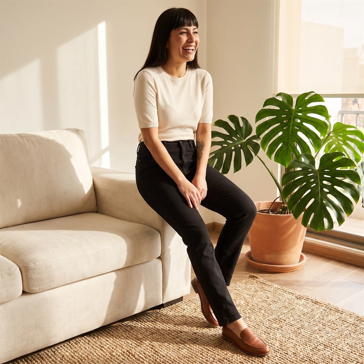 Jeans Recto 5 Bolsillos Tiro Alto Negro lifestyle