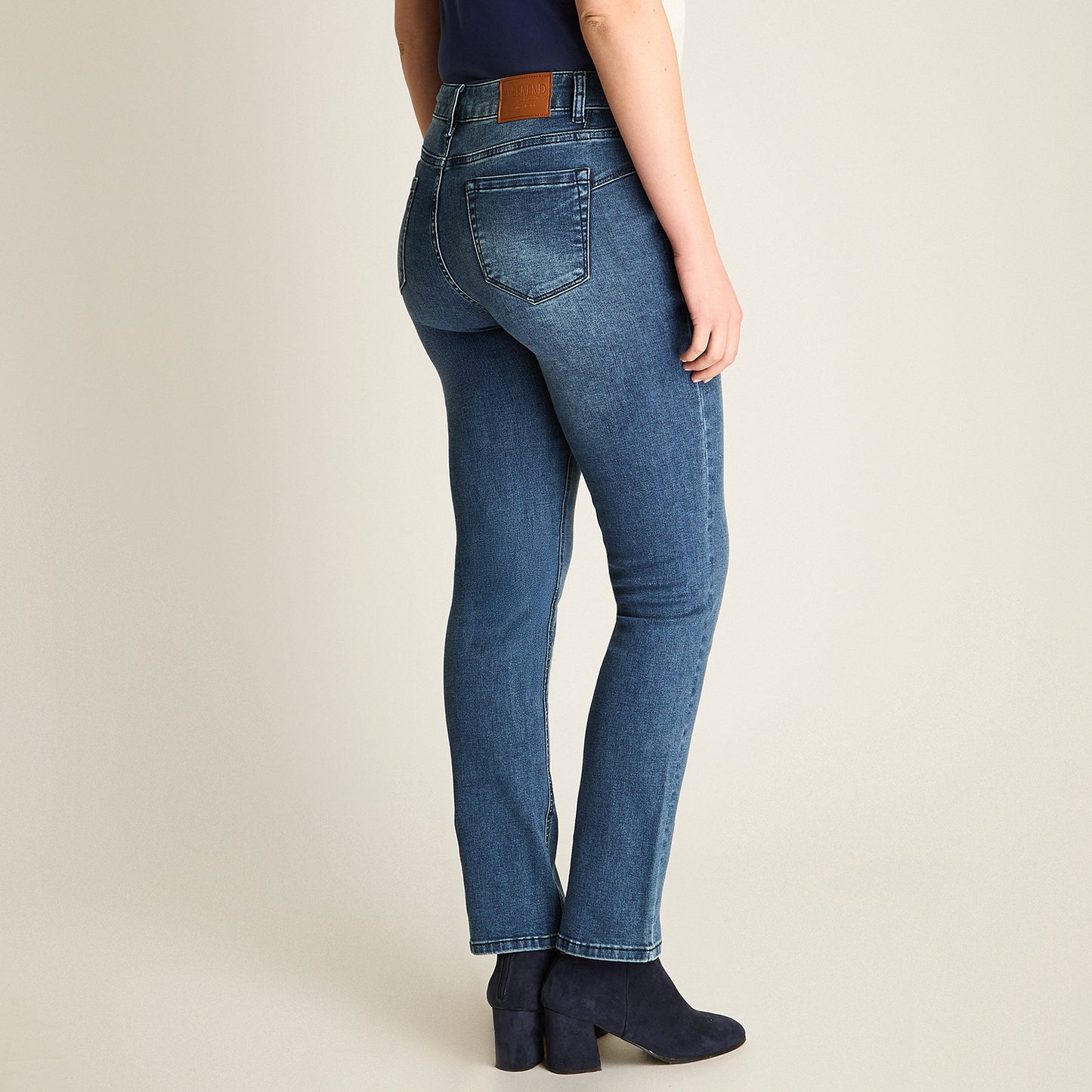 Jeans Recto 5 Bolsillos Tiro Alto Azul