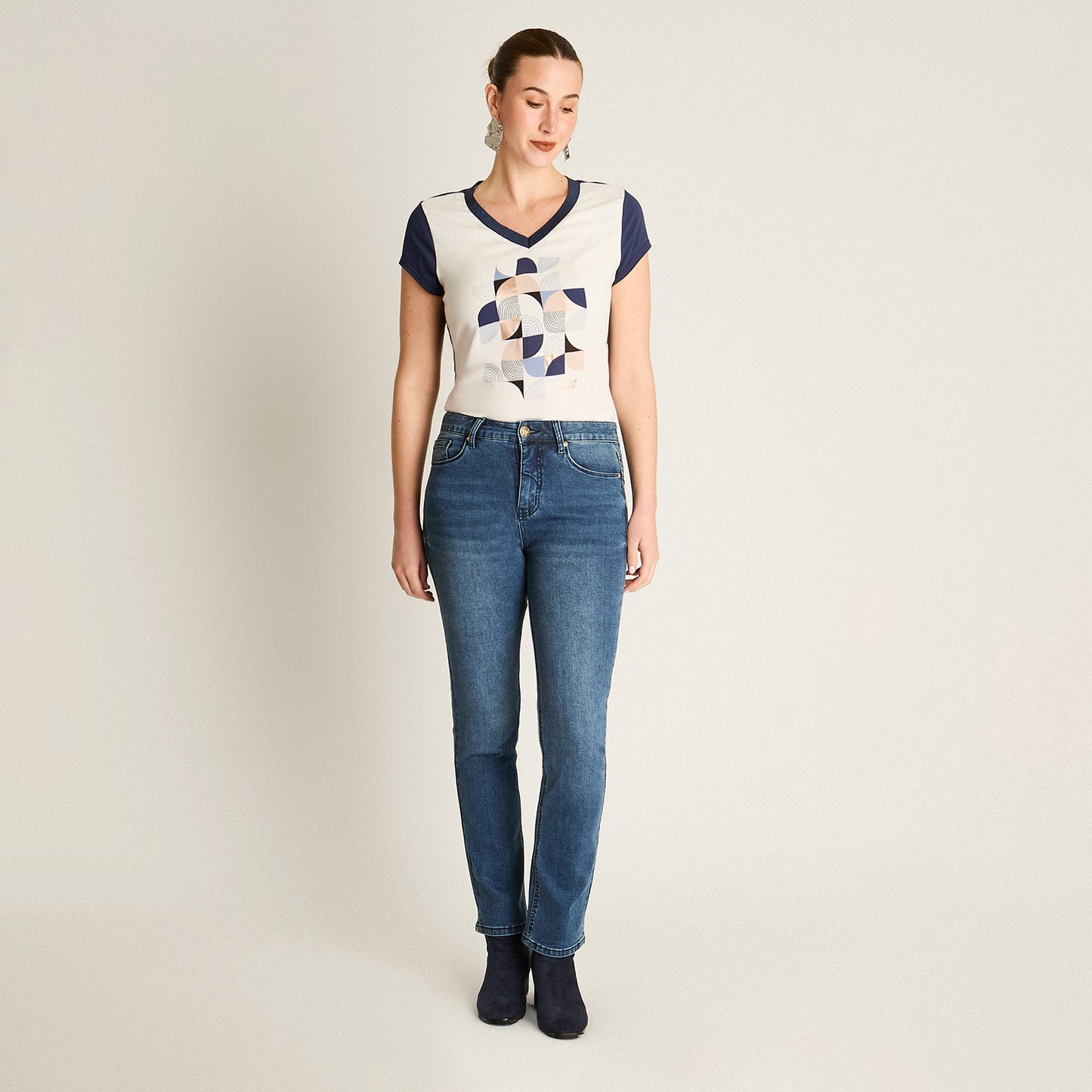 Jeans Recto 5 Bolsillos Tiro Alto Azul