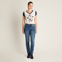 Jeans Recto 5 Bolsillos Tiro Alto Azul