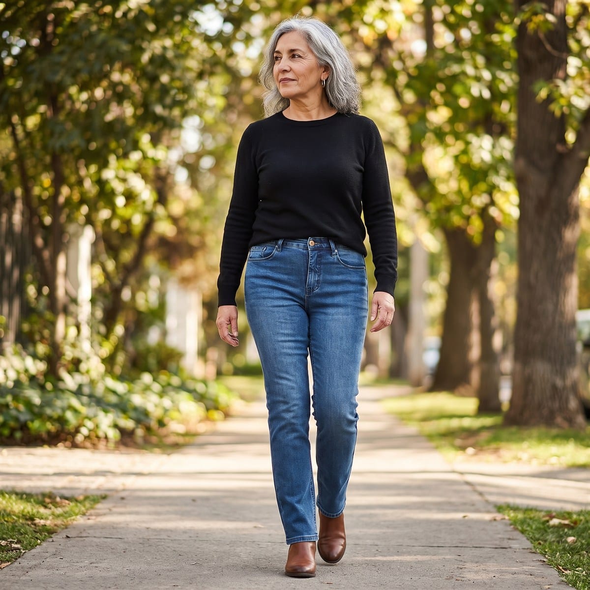 Jeans Recto 5 Bolsillos Tiro Alto Azul lifestyle