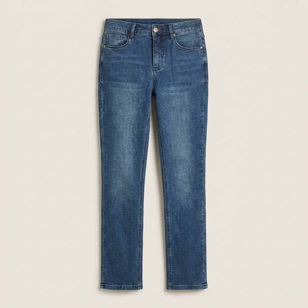 Jeans Recto 5 Bolsillos Tiro Alto Azul en plano