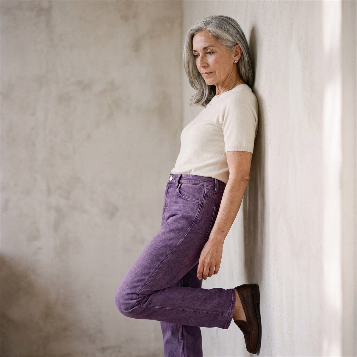 Jeans Recto 5 Bolsillos Color Morado lifestyle