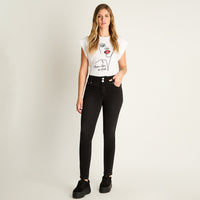 Jeans Slim 5 Bolsillos Pretina Dos Botones Push Up Negro