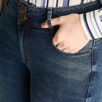 Jeans Slim 5 Bolsillos Pretina Dos Botones Push Up Azul