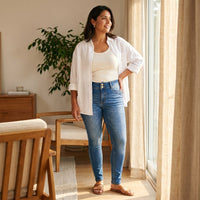 Jeans Slim 5 Bolsillos Pretina Dos Botones Push Up Azul lifestyle