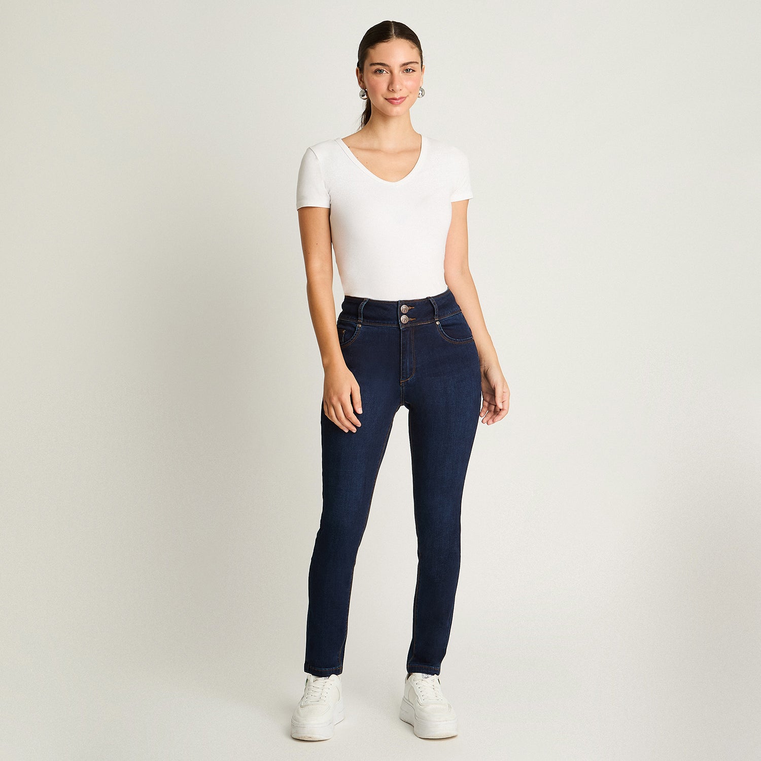 Jeans Slim 5 Bolsillos Pretina Dos Botones Push Up Azul Marino Weekend