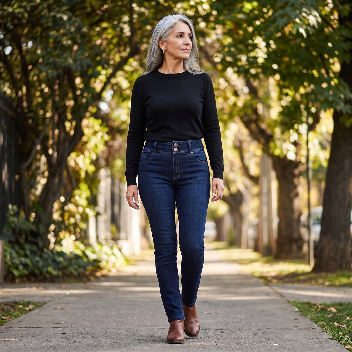 Jeans Slim 5 Bolsillos Pretina Dos Botones Push Up Azul Marino lifestyle