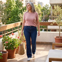 Jeans 5 Bolsillos Flare Azul Marino lifestyle