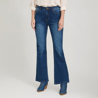 Jeans Flare 5 Bolsillos Azul Medio