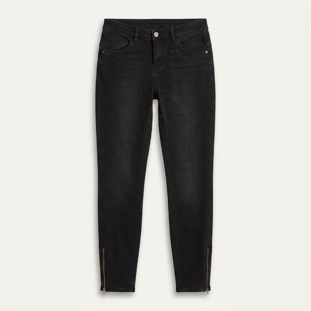 Jeans skinny negro con cierre en basta | Acuarela en plano