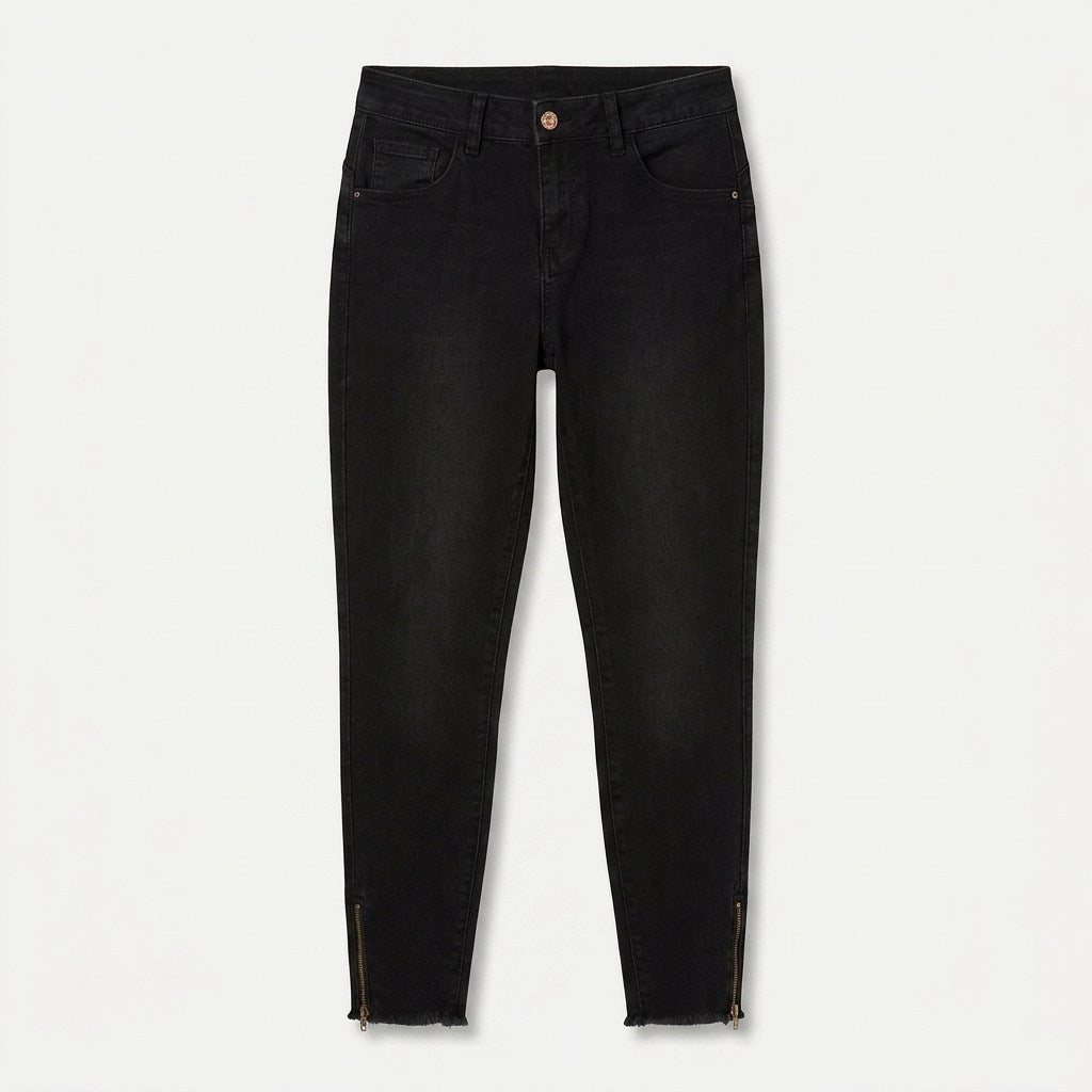 Jeans skinny negro con cierre en basta | Acuarela en plano