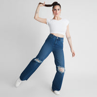 Jeans 5 bolsillos con destroyed en rodillas | Acuarela