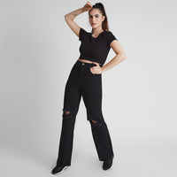 Jeans Negro 5 bolsillos destroyed - Lorenzo di Pontti
